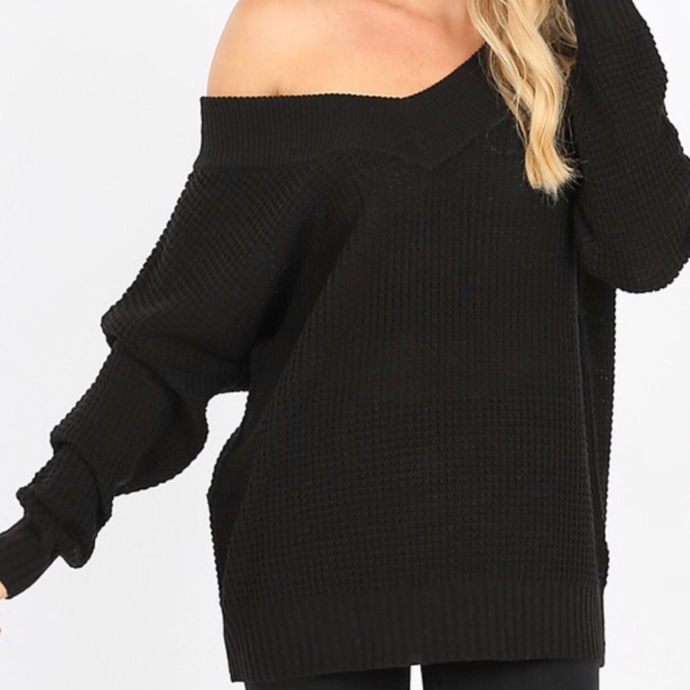 NWT Waffle Knit Colder Shoulder Sweater